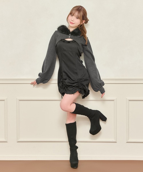 apres jour（アプレジュール）の「ファー付きショートニットパーカー（パーカー・レディース・杢グレー/ベビーピンク/アイボリー/ブラック・フリー/X-LARGE）」の21枚目の写真