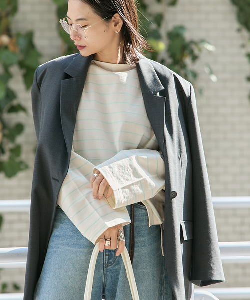 JOURNAL STANDARD（ジャーナルスタンダード）の「カラーボーダーリラックスCS（Tシャツ/カットソー・レディース・ネイビー/サックスブルー/ピンク/ボルドー・FREE）」の3枚目の写真