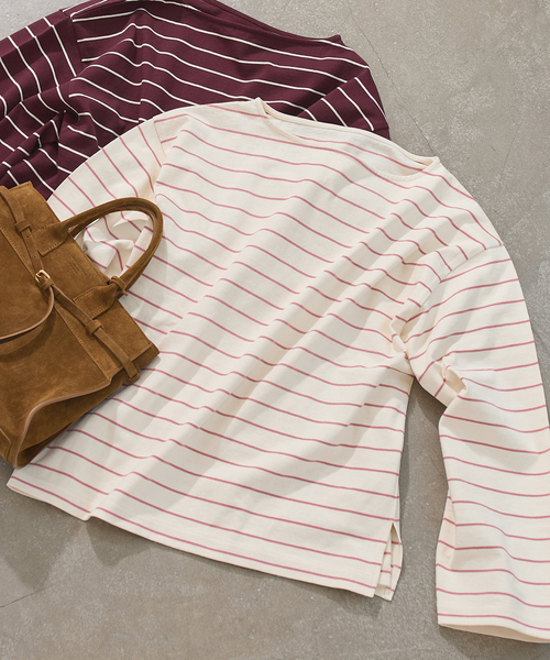 JOURNAL STANDARD（ジャーナルスタンダード）の「カラーボーダーリラックスCS（Tシャツ/カットソー・レディース・ネイビー/サックスブルー/ピンク/ボルドー・FREE）」の4枚目の写真