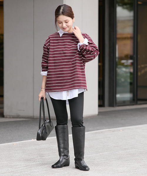 JOURNAL STANDARD（ジャーナルスタンダード）の「カラーボーダーリラックスCS（Tシャツ/カットソー・レディース・ネイビー/サックスブルー/ピンク/ボルドー・FREE）」の11枚目の写真