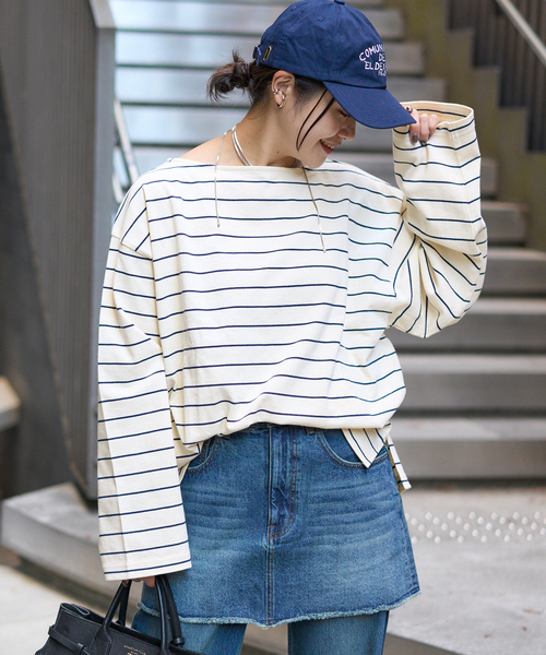 JOURNAL STANDARD（ジャーナルスタンダード）の「カラーボーダーリラックスCS（Tシャツ/カットソー・レディース・ネイビー/サックスブルー/ピンク/ボルドー・FREE）」の13枚目の写真