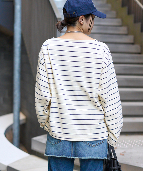 JOURNAL STANDARD（ジャーナルスタンダード）の「カラーボーダーリラックスCS（Tシャツ/カットソー・レディース・ネイビー/サックスブルー/ピンク/ボルドー・FREE）」の5枚目の写真