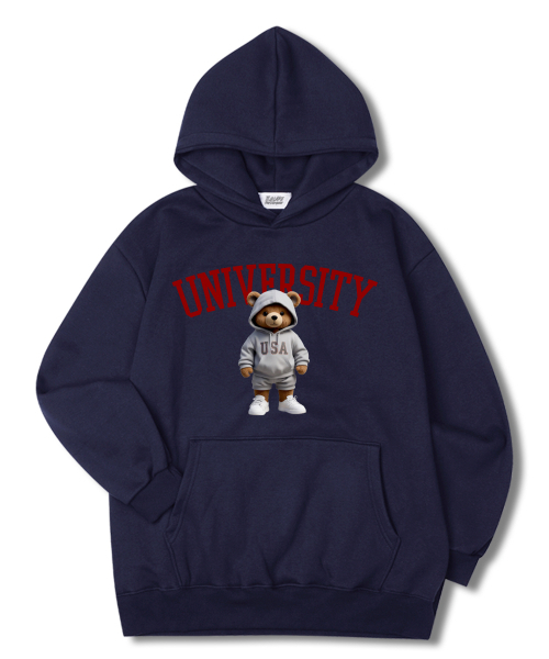 USA University Overfit Fleece Hoodie Navy