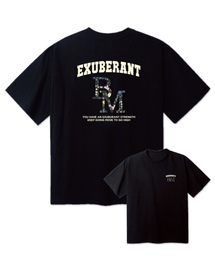 インサートフラワー オーバーサイズ半袖Tシャツ [ブラック]