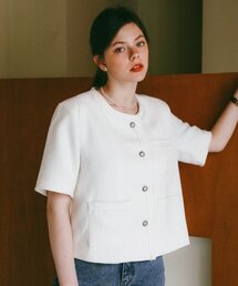 LOSSYROW（ロッシロー）の「Tweed half jacket White（その他アウター）」