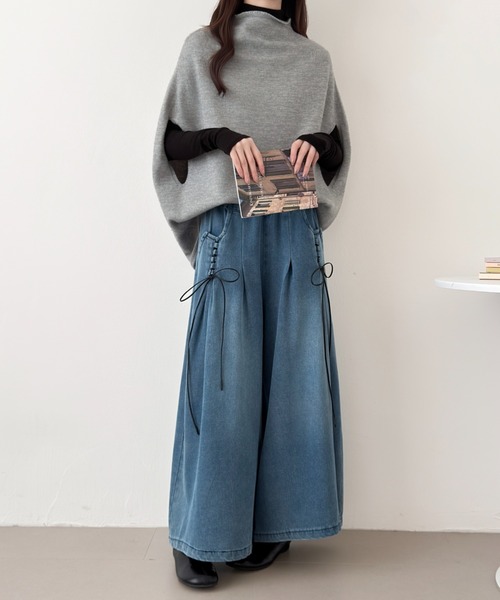 ABITOKYO（アビトーキョー）の「レースアップデニムワイドパンツ（デニムパンツ・レディース・ブラック/ブルー・FREE）」の4枚目の写真