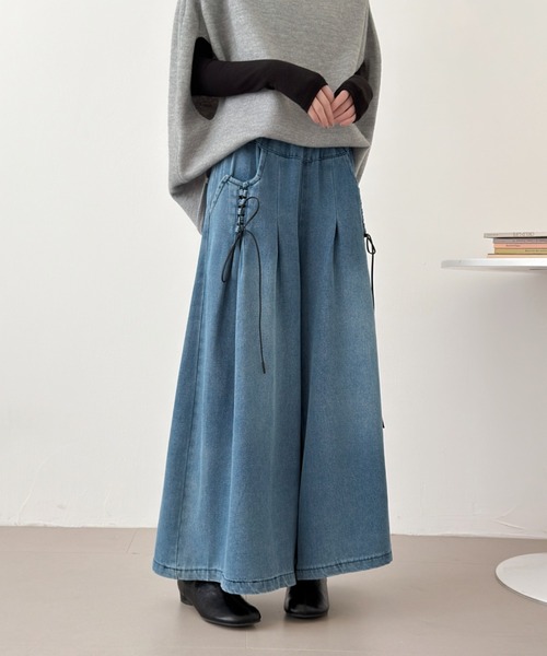 ABITOKYO（アビトーキョー）の「レースアップデニムワイドパンツ（デニムパンツ・レディース・ブラック/ブルー・FREE）」の5枚目の写真