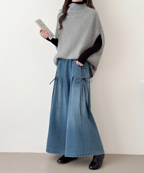 ABITOKYO（アビトーキョー）の「レースアップデニムワイドパンツ（デニムパンツ・レディース・ブラック/ブルー・FREE）」の6枚目の写真