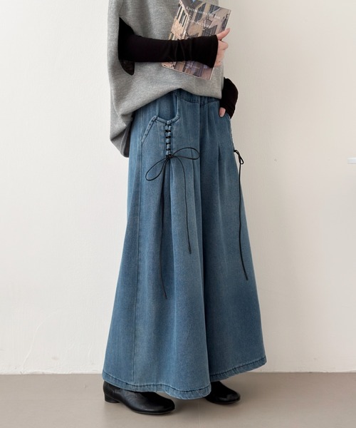 ABITOKYO（アビトーキョー）の「レースアップデニムワイドパンツ（デニムパンツ・レディース・ブラック/ブルー・FREE）」の7枚目の写真
