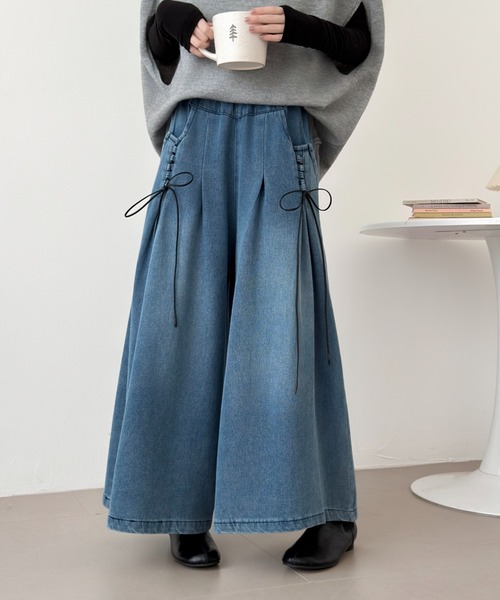 ABITOKYO（アビトーキョー）の「レースアップデニムワイドパンツ（デニムパンツ・レディース・ブラック/ブルー・FREE）」の8枚目の写真