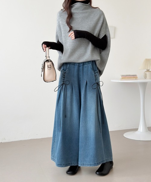 ABITOKYO（アビトーキョー）の「レースアップデニムワイドパンツ（デニムパンツ・レディース・ブラック/ブルー・FREE）」の9枚目の写真