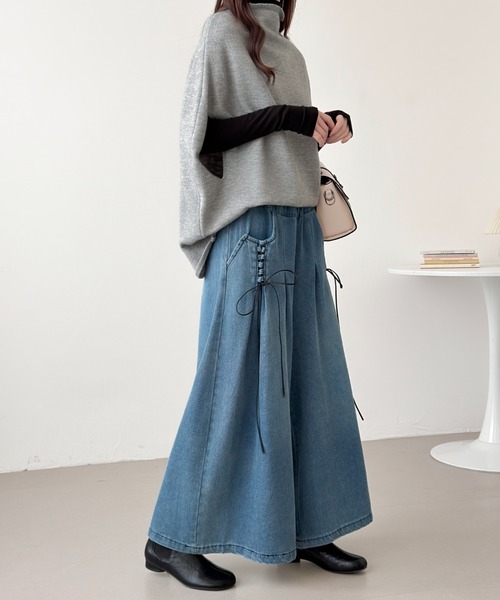 ABITOKYO（アビトーキョー）の「レースアップデニムワイドパンツ（デニムパンツ・レディース・ブラック/ブルー・FREE）」の10枚目の写真