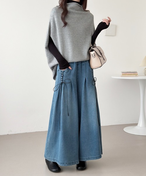 ABITOKYO（アビトーキョー）の「レースアップデニムワイドパンツ（デニムパンツ・レディース・ブラック/ブルー・FREE）」の11枚目の写真