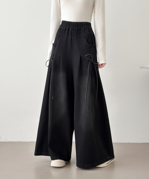 ABITOKYO（アビトーキョー）の「レースアップデニムワイドパンツ（デニムパンツ・レディース・ブラック/ブルー・FREE）」の14枚目の写真