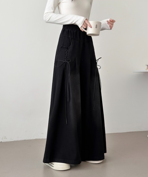 ABITOKYO（アビトーキョー）の「レースアップデニムワイドパンツ（デニムパンツ・レディース・ブラック/ブルー・FREE）」の16枚目の写真