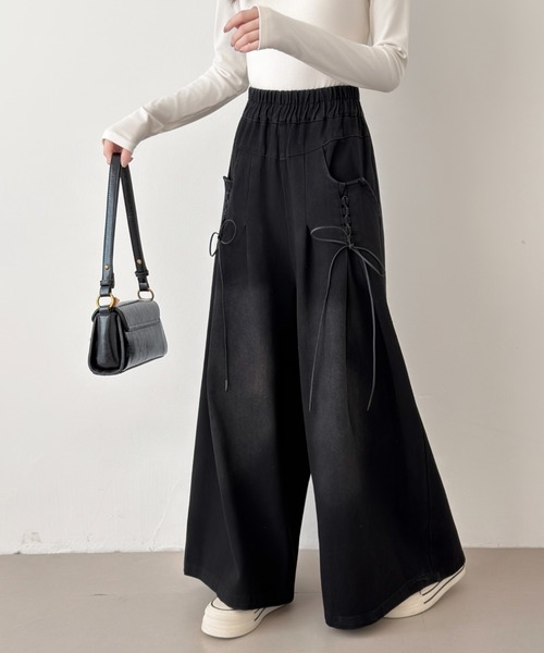 ABITOKYO（アビトーキョー）の「レースアップデニムワイドパンツ（デニムパンツ・レディース・ブラック/ブルー・FREE）」の17枚目の写真