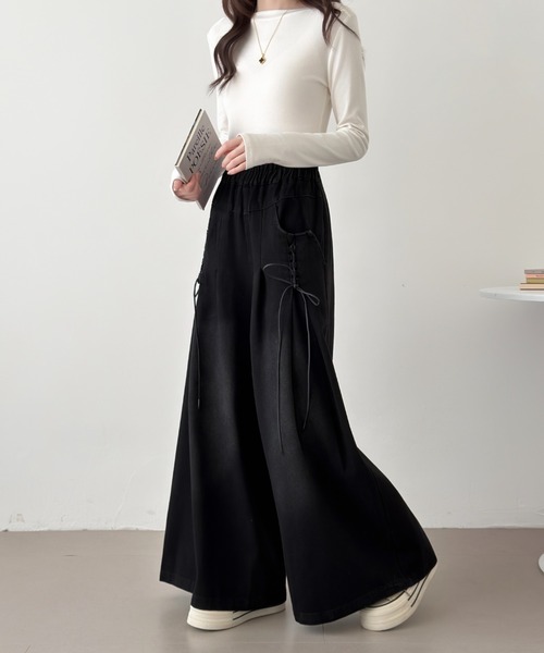 ABITOKYO（アビトーキョー）の「レースアップデニムワイドパンツ（デニムパンツ・レディース・ブラック/ブルー・FREE）」の18枚目の写真