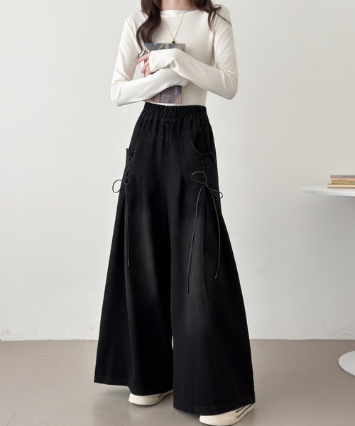 ABITOKYO（アビトーキョー）の「レースアップデニムワイドパンツ（デニムパンツ・レディース・ブラック/ブルー・FREE）」の21枚目の写真