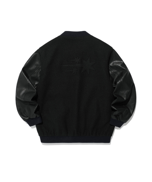 NICE GHOST CLUB(ナイスゴーストクラブ)の「EMBOSSED LOGO WOOL LEATHER VARSITY JACKET_BLACK(NG2EFUB930A)(スタジャン・レディース・ブラック・S/M/L)」の2枚目の写真