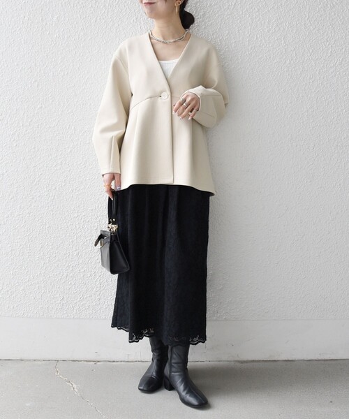 SHIPS any:〈手洗い可能〉ダンボール ペプラム Vネック ジャケット