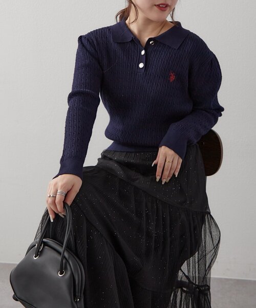 セール】【U.S. POLO ASSN. ×RMAF】ケーブルポロニットプルオーバー 