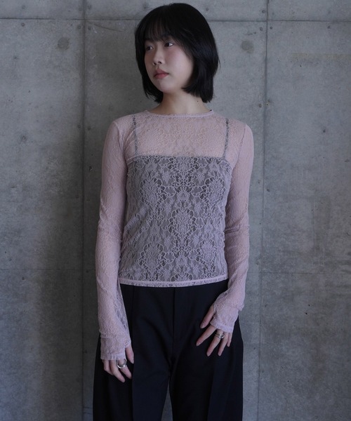 G.V.G.V.（ジーヴィージーヴィー）の「STRETCH LACE L/S TOP（Tシャツ/カットソー・レディース・ネイビー/ピンク/ブラック・ONE SIZE）」の3枚目の写真