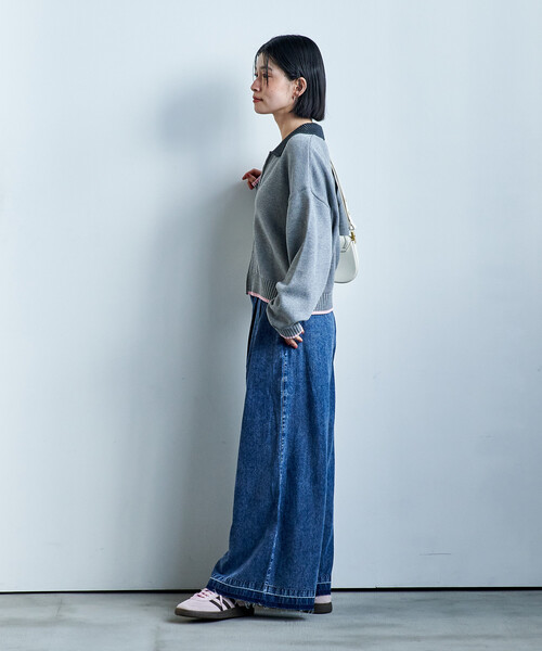 FREAK'S STORE(フリークスストア)の「ポロ襟 配色 ジップカーディガン/バイオウォッシュ加工ニット/ダブルジップポロニットカーディガン(カーディガン/ボレロ・レディース・オフホワイト/グレー/ブラウン・フリ-)」の6枚目の写真