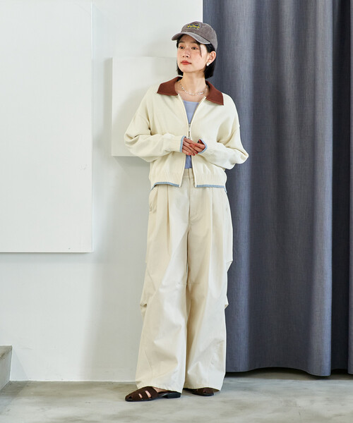 FREAK'S STORE(フリークスストア)の「ポロ襟 配色 ジップカーディガン/バイオウォッシュ加工ニット/ダブルジップポロニットカーディガン(カーディガン/ボレロ・レディース・オフホワイト/グレー/ブラウン・フリ-)」の18枚目の写真