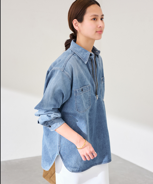 FRAMeWORK（フレームワーク）の「UNION HERCULES/ユニオンヘラクレス MADE デニムハーフジップシャツ（シャツ/ブラウス・レディース・ブルー・FREE）」の7枚目の写真