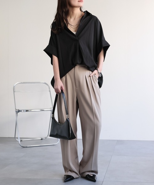 ap retro(アプレトロ)の「スキッパーオーバーサイズシャツ / ゆったりシルエット 大人きれいめ(シャツ/ブラウス・レディース・オフホワイト/ブルー/ブラック/グレイッシュベージュ・FREE)」の13枚目の写真