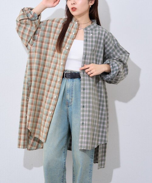 etsinta（エシンタ）の「【etsinta/エシンタ】ブロードオーバーシャツ（シャツ/ブラウス・レディース・グリーン/ネイビー/ベージュ・ONE SIZE）」の2枚目の写真