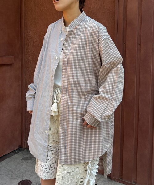 etsinta（エシンタ）の「【etsinta/エシンタ】ブロードオーバーシャツ（シャツ/ブラウス・レディース・グリーン/ネイビー/ベージュ・ONE SIZE）」の4枚目の写真