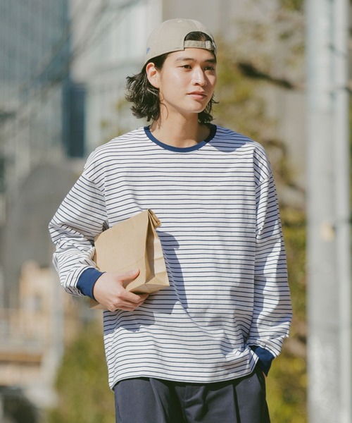 RAGEBLUE（レイジブルー）の「Extra Cotton Border Tshirt/天竺コットンボーダーロンT（Tシャツ/カットソー・メンズ・ネイビー/ホワイト/ライトブルー・MEDIUM/LARGE）」の2枚目の写真