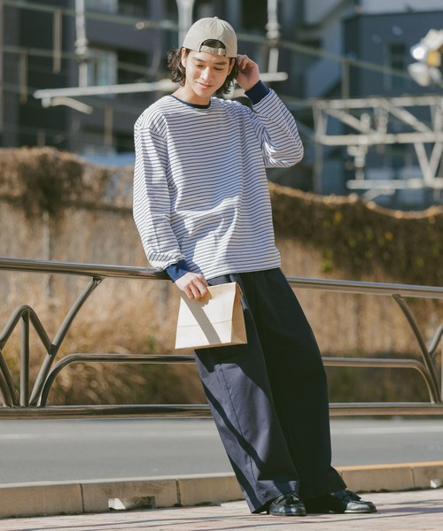 RAGEBLUE（レイジブルー）の「Extra Cotton Border Tshirt/天竺コットンボーダーロンT（Tシャツ/カットソー・メンズ・ネイビー/ホワイト/ライトブルー・MEDIUM/LARGE）」の6枚目の写真