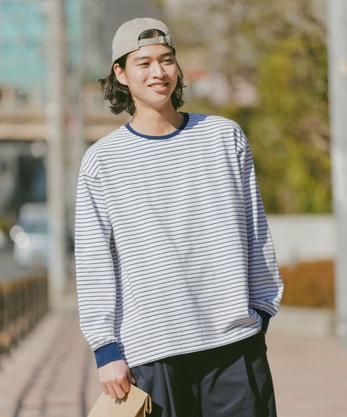 RAGEBLUE（レイジブルー）の「Extra Cotton Border Tshirt/天竺コットンボーダーロンT（Tシャツ/カットソー・メンズ・ネイビー/ホワイト/ライトブルー・MEDIUM/LARGE）」の8枚目の写真