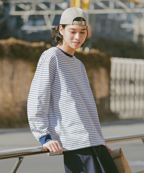 RAGEBLUE（レイジブルー）の「Extra Cotton Border Tshirt/天竺コットンボーダーロンT（Tシャツ/カットソー・メンズ・ネイビー/ホワイト/ライトブルー・MEDIUM/LARGE）」の9枚目の写真