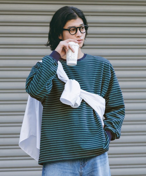 RAGEBLUE（レイジブルー）の「Extra Cotton Border Tshirt/天竺コットンボーダーロンT（Tシャツ/カットソー・メンズ・ネイビー/ホワイト/ライトブルー・MEDIUM/LARGE）」の19枚目の写真