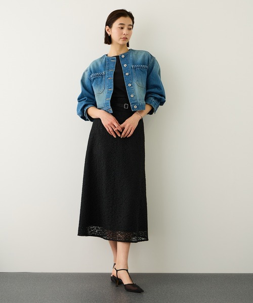 ROPE'（ロペ）の「ベルト付きセミフレアレーススカート/イージーケア（スカート・レディース・ブラック/オフホワイト・36/38）」の3枚目の写真