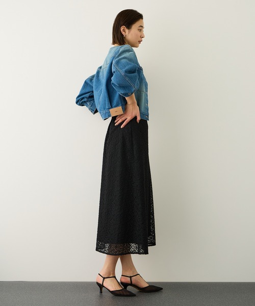 ROPE'（ロペ）の「ベルト付きセミフレアレーススカート/イージーケア（スカート・レディース・ブラック/オフホワイト・36/38）」の5枚目の写真