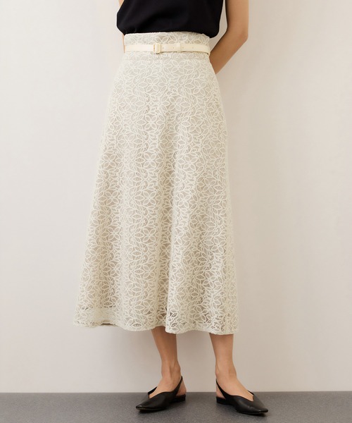 ROPE'（ロペ）の「ベルト付きセミフレアレーススカート/イージーケア（スカート・レディース・ブラック/オフホワイト・36/38）」の19枚目の写真