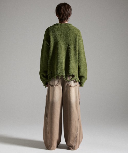 GRANCY（グランシー）の「【GRANCY】Damage Boucle Knit Cardigan / ダメージデザインブークレニットカーディガン（カーディガン/ボレロ・メンズ・ブラック/グレイッシュベージュ/カーキ・S/L/M）」の8枚目の写真