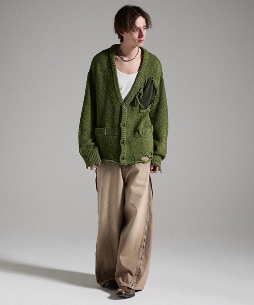 GRANCY（グランシー）の「【GRANCY】Damage Boucle Knit Cardigan / ダメージデザインブークレニットカーディガン（カーディガン/ボレロ・メンズ・ブラック/グレイッシュベージュ/カーキ・S/L/M）」の10枚目の写真