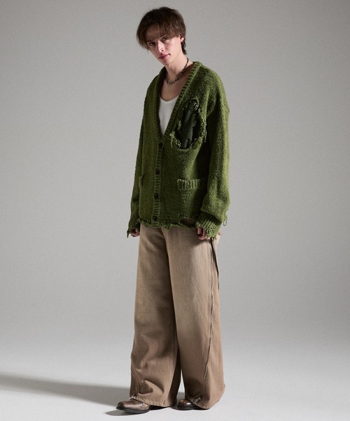 GRANCY（グランシー）の「【GRANCY】Damage Boucle Knit Cardigan / ダメージデザインブークレニットカーディガン（カーディガン/ボレロ・メンズ・ブラック/グレイッシュベージュ/カーキ・S/L/M）」の11枚目の写真