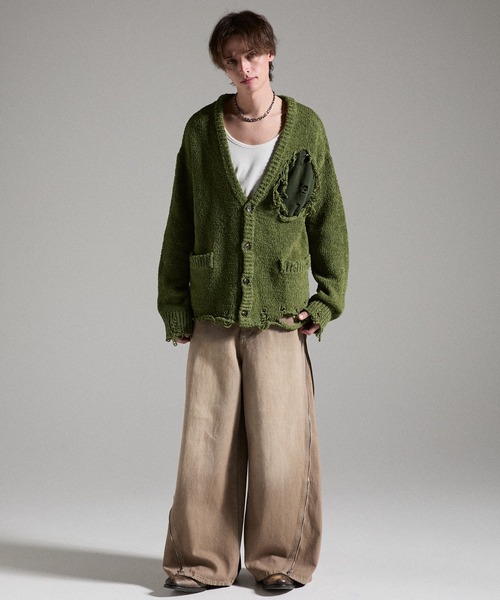 GRANCY（グランシー）の「【GRANCY】Damage Boucle Knit Cardigan / ダメージデザインブークレニットカーディガン（カーディガン/ボレロ・メンズ・ブラック/グレイッシュベージュ/カーキ・S/L/M）」の15枚目の写真