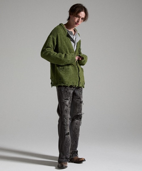 GRANCY（グランシー）の「【GRANCY】Damage Boucle Knit Cardigan / ダメージデザインブークレニットカーディガン（カーディガン/ボレロ・メンズ・ブラック/グレイッシュベージュ/カーキ・S/L/M）」の17枚目の写真