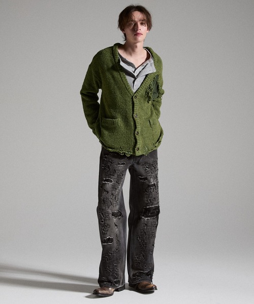 GRANCY（グランシー）の「【GRANCY】Damage Boucle Knit Cardigan / ダメージデザインブークレニットカーディガン（カーディガン/ボレロ・メンズ・ブラック/グレイッシュベージュ/カーキ・S/L/M）」の18枚目の写真