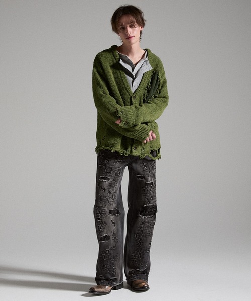 GRANCY（グランシー）の「【GRANCY】Damage Boucle Knit Cardigan / ダメージデザインブークレニットカーディガン（カーディガン/ボレロ・メンズ・ブラック/グレイッシュベージュ/カーキ・S/L/M）」の19枚目の写真