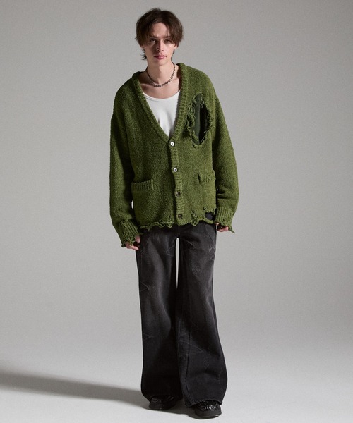 GRANCY（グランシー）の「【GRANCY】Damage Boucle Knit Cardigan / ダメージデザインブークレニットカーディガン（カーディガン/ボレロ・メンズ・ブラック/グレイッシュベージュ/カーキ・S/L/M）」の20枚目の写真