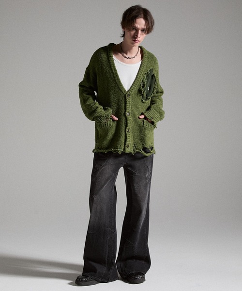 GRANCY（グランシー）の「【GRANCY】Damage Boucle Knit Cardigan / ダメージデザインブークレニットカーディガン（カーディガン/ボレロ・メンズ・ブラック/グレイッシュベージュ/カーキ・S/L/M）」の22枚目の写真