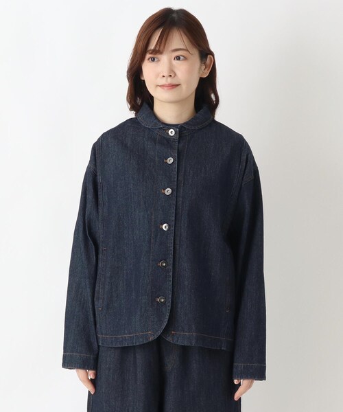 one'sterrace（ワンズテラス）の「ツイル&デニム丸襟ジャケット（デニムジャケット・レディース・ベージュ系8/ネイビー系5・02）」の3枚目の写真